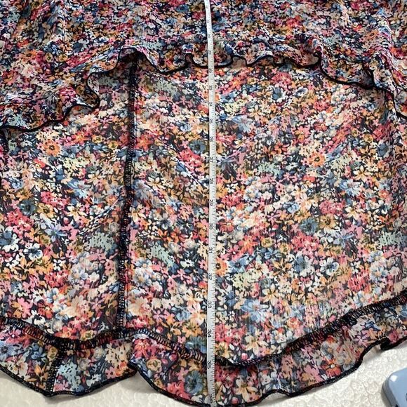 NOBO Pull On Asymmetrical Skirt Navy Blue Pink Ditsy Floral Ruffle - Picture 12 of 12